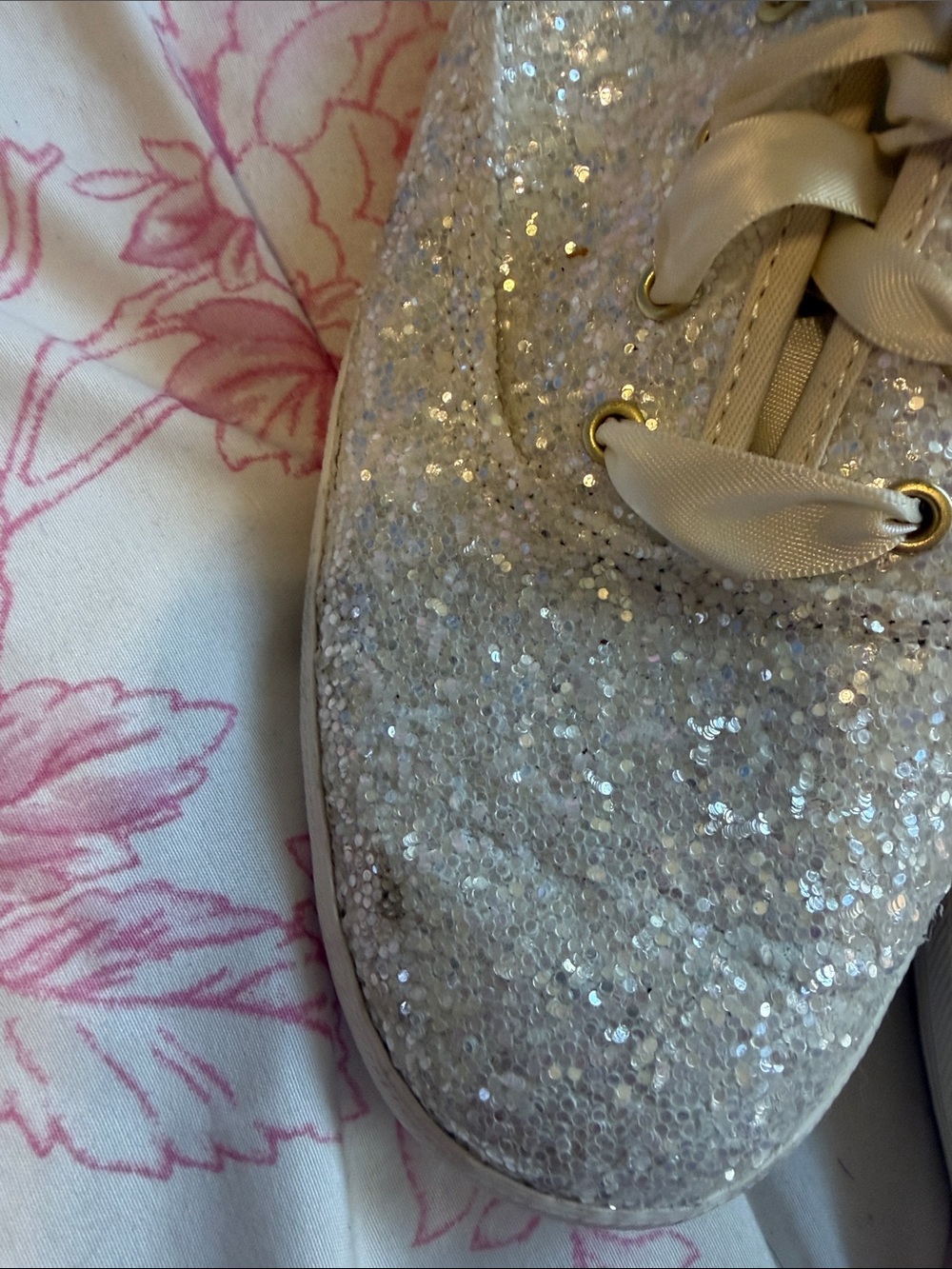 kate spade Sparkle Ribbon Lace-Up Sneakers in Ivory - Picture 3 of 3